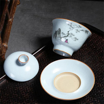 180 ml Vintage Kiln Tea Bowl Капак Комплект чинийки Керамичен Gaiwan Master Porcelain Чай супник Контейнер за съдове за чай Чайник