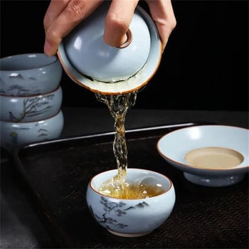 180ml Vintage Kiln Καπάκι Πιατάκι για μπολ τσαγιού Σετ Κεραμικό Gaiwan Master Porcelain Tea Tureen Drinkware Δοχείο Teaware Teaware Teaware