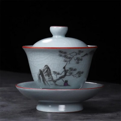 180 ml Vintage krosnies arbatos dubenėlis su lėkštės dangteliu Keraminis Gaiwan Master porcelianinis arbatos tureen gėrimų indas Arbatinis arbatinukas