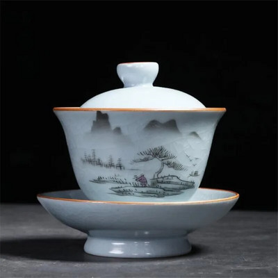 180 ml Vintage krosnies arbatos dubenėlis su lėkštės dangteliu Keraminis Gaiwan Master porcelianinis arbatos tureen gėrimų indas Arbatinis arbatinukas