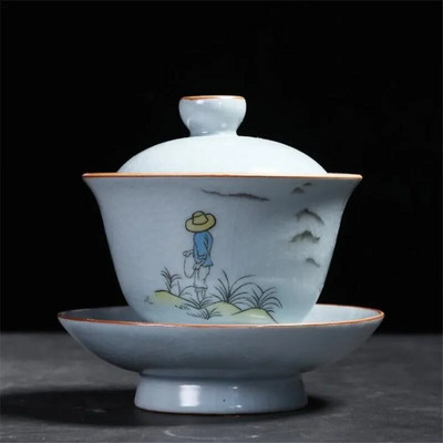 180 ml Vintage krosnies arbatos dubenėlis su lėkštės dangteliu Keraminis Gaiwan Master porcelianinis arbatos tureen gėrimų indas Arbatinis arbatinukas