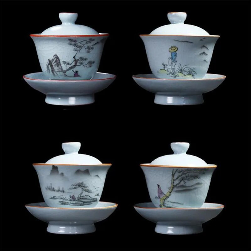 180 ml Vintage krosnies arbatos dubenėlis su lėkštės dangteliu Keraminis Gaiwan Master porcelianinis arbatos tureen gėrimų indas Arbatinis arbatinukas