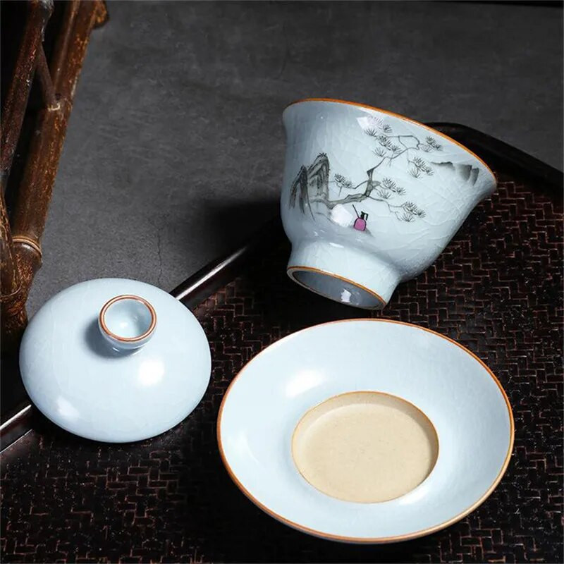180 ml Vintage krosnies arbatos dubenėlis su lėkštės dangteliu Keraminis Gaiwan Master porcelianinis arbatos tureen gėrimų indas Arbatinis arbatinukas
