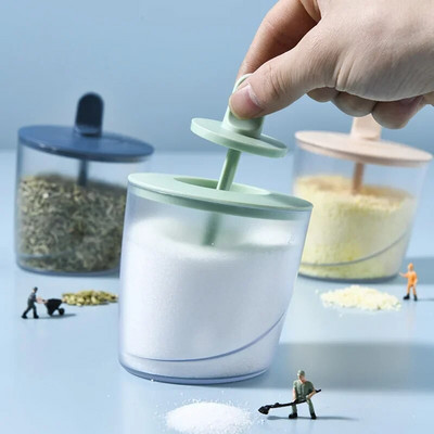 Accesorii transparente de bucătărie Borcan de condimente din ABS pentru sare, zahăr, piper, pudră cu lingură, sticla de condimente ABS, cutie de depozitare pentru sare