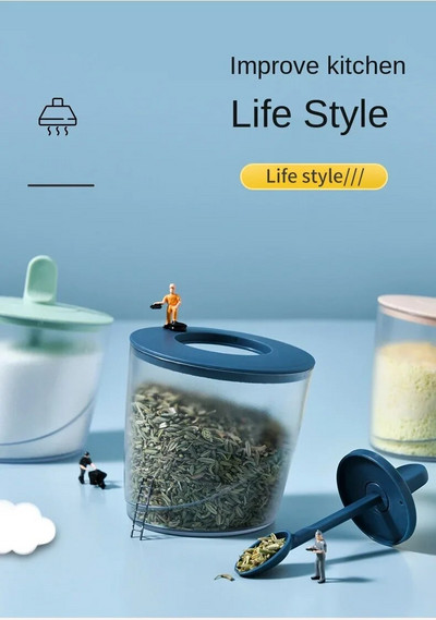 Accesorii transparente de bucătărie Borcan de condimente din ABS pentru sare, zahăr, piper, pudră cu lingură, sticla de condimente ABS, cutie de depozitare pentru sare