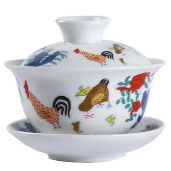 Retro Chickens White Tea Tureen Water Mug Tea Bowl Emperor Kung Fu Gaiwan Creative Travel Порцеланов чайник Офис Подарък за напитки