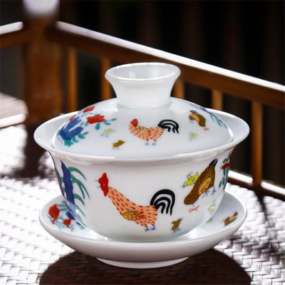 Retro csirkék fehér tea tureen vizes bögre teástál Császár Kung Fu Gaiwan Kreatív Utazás Porcelán teáskanna Irodai ivóeszköz ajándék