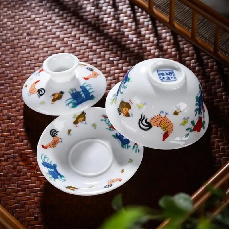 Retro Viščiukai Baltoji arbata Tureen Vandens puodelis Arbatos dubuo Imperatorius Kung Fu Gaiwan Kūrybinis kelionių porcelianinis arbatinukas biuro gėrimų dovana