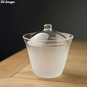 Japoniškas debesų ir rūko stiklas, skaidrus Gaiwan dengtas dubuo, matinės tekstūros ranka sugriebiamas karščiui atsparus Kung Fu arbatos dubuo