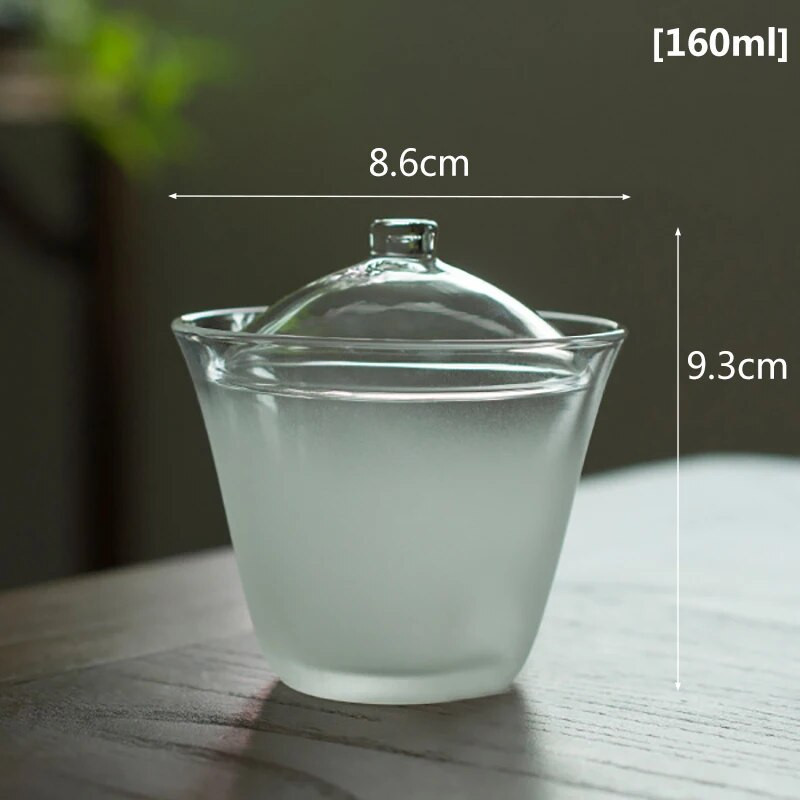 Japoniškas debesų ir rūko stiklas, skaidrus Gaiwan dengtas dubuo, matinės tekstūros ranka sugriebiamas karščiui atsparus Kung Fu arbatos dubuo