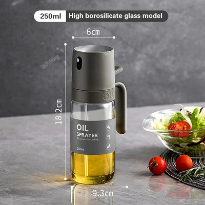Aliejaus purškiamas buteliukas 250 ml didelio borosilikatinio stiklo kepimo aliejaus dozatoriai Alyvuogių aliejaus purškimo pistoletas, skirtas orkaitėje salotoms kepti