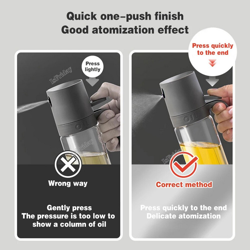 Aliejaus purškiamas buteliukas 250 ml didelio borosilikatinio stiklo kepimo aliejaus dozatoriai Alyvuogių aliejaus purškimo pistoletas, skirtas orkaitėje salotoms kepti