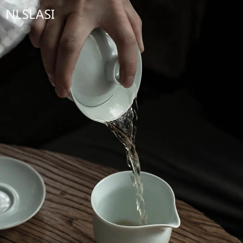 Klasikinės keramikos arbatos tureen kelionės nešiojami arbatos indai Namų vienspalviai su arbatos puodelio dangteliu Rankų darbo arbatos ceremonijos reikmenys Gaiwan