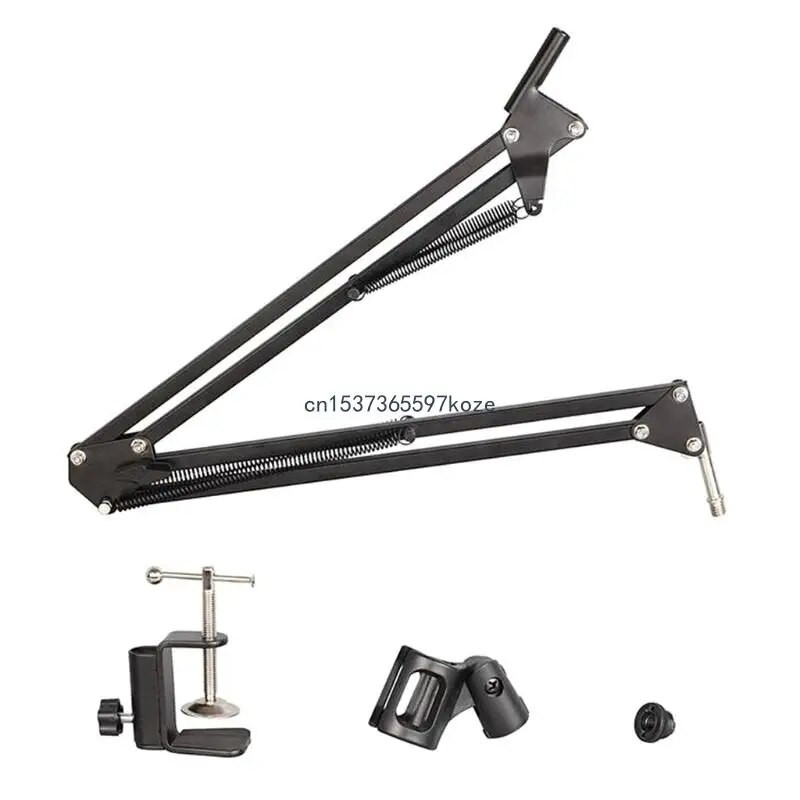 Didelis mikrofono strėlės mikrofono stovas, reguliuojamas spaustukas studijos pakabos žirklės