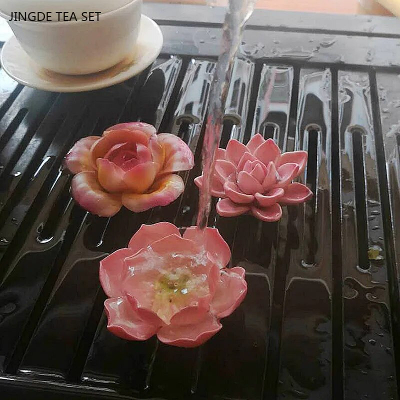 Keramikinė spalvą keičianti arbata Pet Kinų arbatos rinkinys Priedai Gėlių modelis Skulptūra Dekoracija Namų arbatos padėklas Papuošalai Amatai