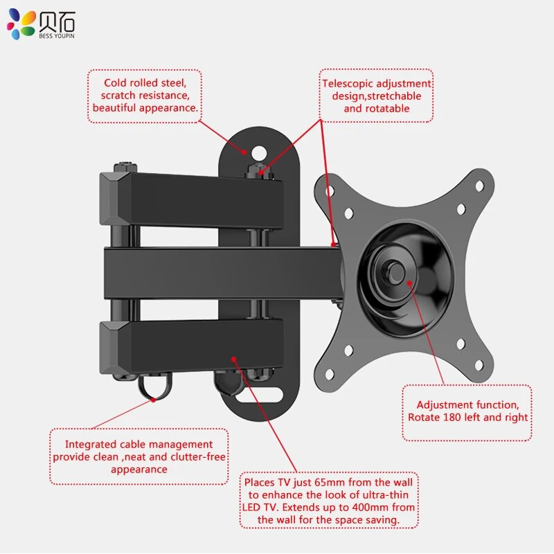 Universalus reguliuojamas televizoriaus sieninis laikiklis Universalus pasukamas laikiklis TV laikiklis skirtas 14–32 colių LCD LED monitoriui plokščiam ekranui