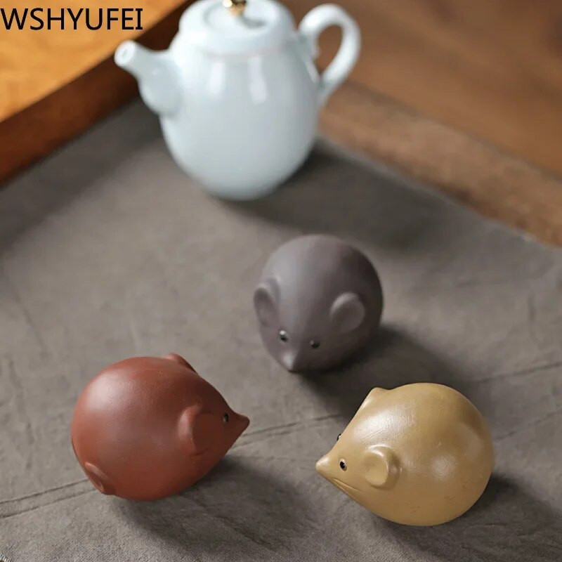 1 vnt Violetinė molio arbata augintinė Graži maža pelytė statula Boutique Arbatos figūrėlės ornamentas Oolong arbatos priedai Namų arbatos dekoravimas