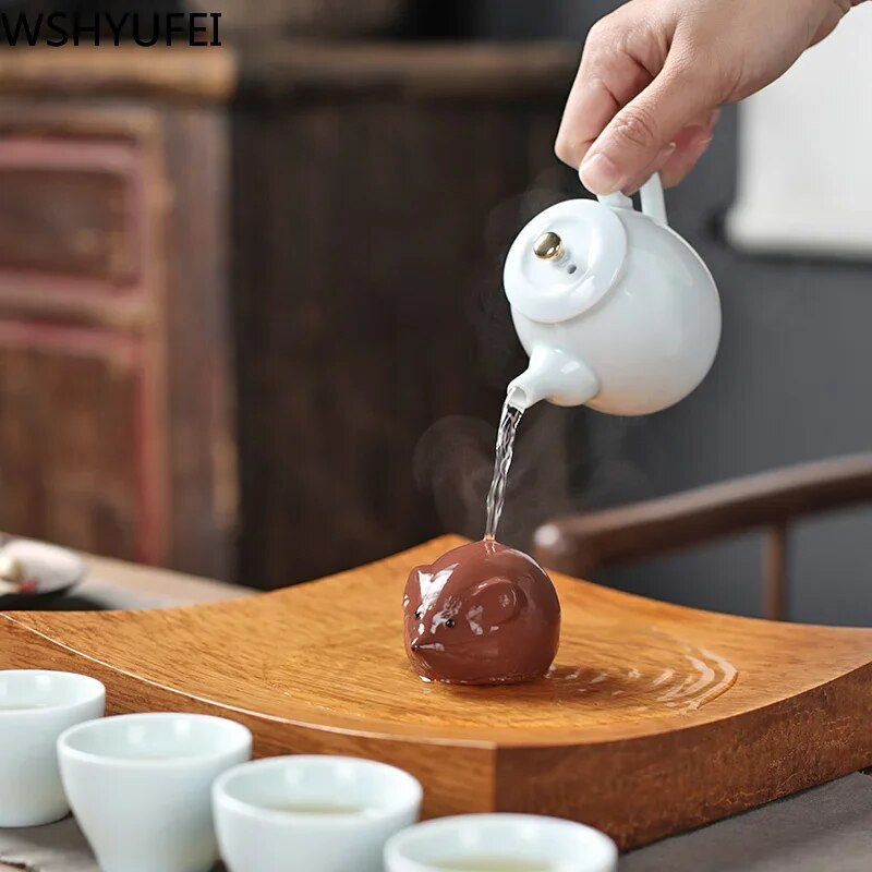 1 vnt Violetinė molio arbata augintinė Graži maža pelytė statula Boutique Arbatos figūrėlės ornamentas Oolong arbatos priedai Namų arbatos dekoravimas