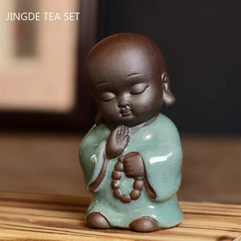 Креативност Лилава глина Чай Орнаменти за домашни любимци Малка статуя на монах Ръчно изработена фигурка за чай Бутиков сервиз за чай Декорация Аксесоари Занаяти