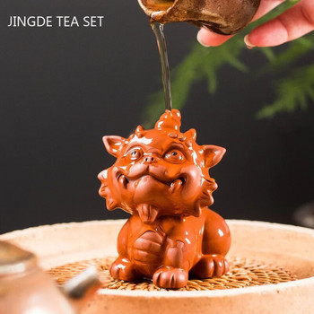 Χειροποίητο Μωβ Πήλινο Τσάι Pet Lucky Fortune Ζώο Άγαλμα Τσάι Φιγούρα Διακοσμητικά Σετ τσαγιού σπιτιού Διακόσμηση Αξεσουάρ Χειροτεχνίες