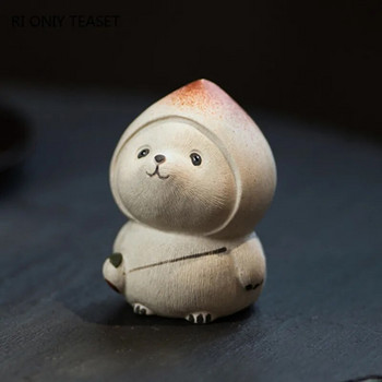Panda Tea Pet με ροδακινί καπέλο Ροδάκινο στολίδια μοντέλου Yixing Purple Clay Tea Figurine Pet Tea Crafts Chinese Lucky Tea Set