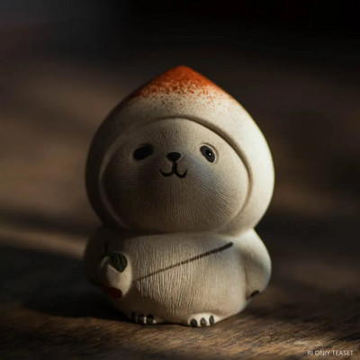 „Panda“ arbatos gyvūnėlis su persikų kepure Persikų modelio papuošalai „Yixing“ purpurinė molio arbata Pet Arbata figūrėlė Amatai „Kiniškos sėkmės“ arbatos rinkinys