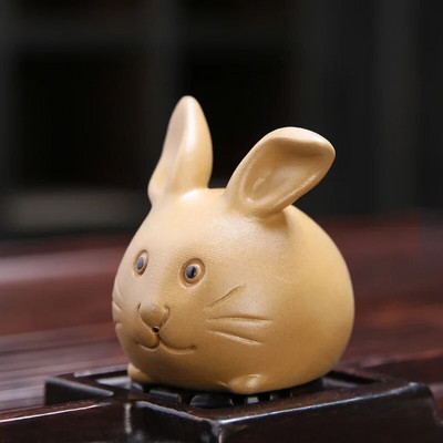 Kūrybinga purpurinio molio arbata ant pirštų galiukų Naminiai gyvūnai Mieli triušio statulos papuošalai Rankų darbo skulptūros amatai Namų arbatos rinkinys Dekoravimo menas