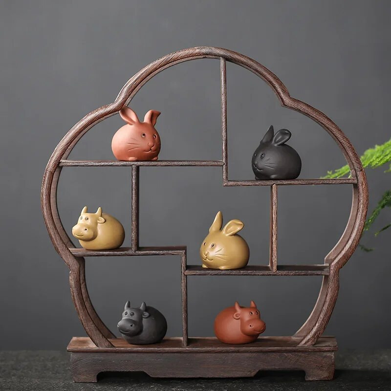 Kūrybinga purpurinio molio arbata ant pirštų galiukų Naminiai gyvūnai Mieli triušio statulos papuošalai Rankų darbo skulptūros amatai Namų arbatos rinkinys Dekoravimo menas