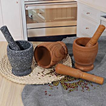 Εγχειρίδιο οικιακής χρήσης Garlic Rammer Medicine Pot Wood Grain Stone κονίαμα Σκόρδο πιεστήριο Κουζίνα Σκόρδο Pound Μύλος Μύλος Σκόρδου Πουρές
