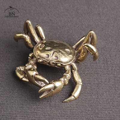 Statuie mică de crab din alamă solidă, ornamente de cupru, figurine în miniatură de animale antice, lucrate manual, decorațiuni pentru birou, decor acasă