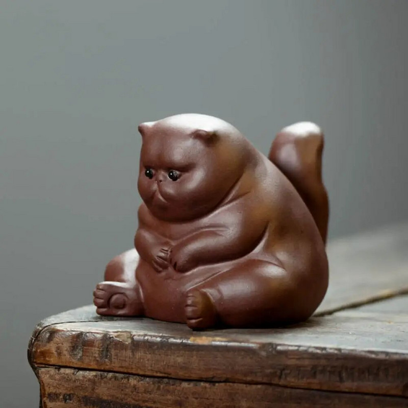 Touch Figure Puikus apdirbimas Keraminės arbatos naminių gyvūnėlių figūrėlės Žavingos katės, skirtos arbatos stalui, rašomasis stalas, arbatos kambario apdaila, sklandžiai