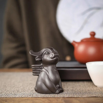 Creativity Purple Clay Water Spray Tea Pet Χειροποίητα στολίδια αγάλματος βοοειδών Χειροτεχνία γραφείου Κινεζικά αξεσουάρ διακόσμησης τσαγιού