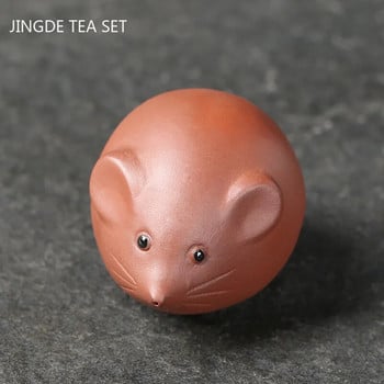 Δημιουργικότητα Χειροποίητο Μωβ Πήλινο Τσάι Κατοικίδιο Ζώο Χαριτωμένο ποντίκι άγαλμα στολίδια Χειροτεχνία με ειδώλια τσαγιού ζώων Διακόσμηση τραπεζιού τσαγιού σπιτιού