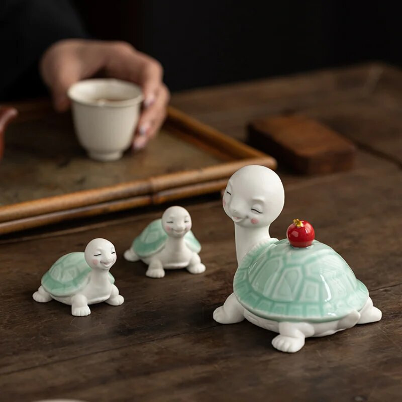 Κεραμικό Zen Μικρή χελώνα Διακοσμητικά κατοικίδιων τσαγιού Χαριτωμένα κινούμενα σχέδια Χελώνα μακροζωίας Αξεσουάρ για παιχνίδι τσαγιού Τραπέζι τσαγιού Μικρά διακοσμητικά