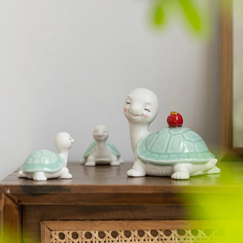 Κεραμικό Zen Μικρή χελώνα Διακοσμητικά κατοικίδιων τσαγιού Χαριτωμένα κινούμενα σχέδια Χελώνα μακροζωίας Αξεσουάρ για παιχνίδι τσαγιού Τραπέζι τσαγιού Μικρά διακοσμητικά