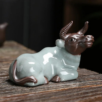Creative Purple Clay Figurine Cattle Tea Pet Χειροποίητα Αξεσουάρ Τελετής Τσαγιού για Στολίδι για το σπίτι και το τραπέζι του τσαγιού