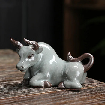 Creative Purple Clay Figurine Cattle Tea Pet Χειροποίητα Αξεσουάρ Τελετής Τσαγιού για Στολίδι για το σπίτι και το τραπέζι του τσαγιού
