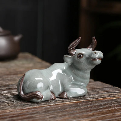 Kūrybingi purpurinio molio galvijų statulėlių arbata naminių gyvūnėlių rankų darbo arbatos ceremonijos priedai namams ir arbatos stalo dekoravimui