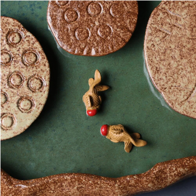 Rankų darbo purpurinio molio mini žuvų arbata naminių gyvūnėlių figūrėlės arbatos ceremonija arbatos servizas stalo dekoravimo priedai Zen