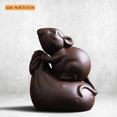 Violetinė molio arbata Naminių žiurkių Zodiako amatai Arbatinės arbatos padėklo dekoras Rankų darbo gyvūnų figūrėlės Papuošalai Kūrybinis arbatos rinkinio dekoravimas