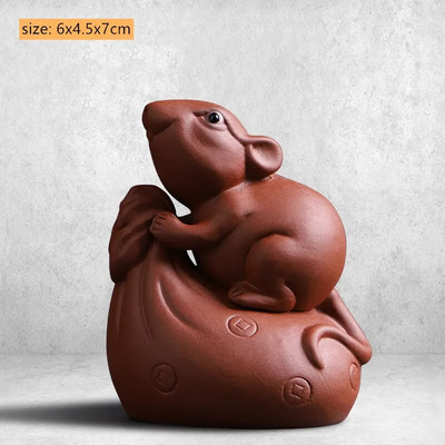 Violetinė molio arbata Naminių žiurkių Zodiako amatai Arbatinės arbatos padėklo dekoras Rankų darbo gyvūnų figūrėlės Papuošalai Kūrybinis arbatos rinkinio dekoravimas