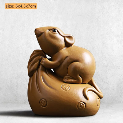 Violetinė molio arbata Naminių žiurkių Zodiako amatai Arbatinės arbatos padėklo dekoras Rankų darbo gyvūnų figūrėlės Papuošalai Kūrybinis arbatos rinkinio dekoravimas