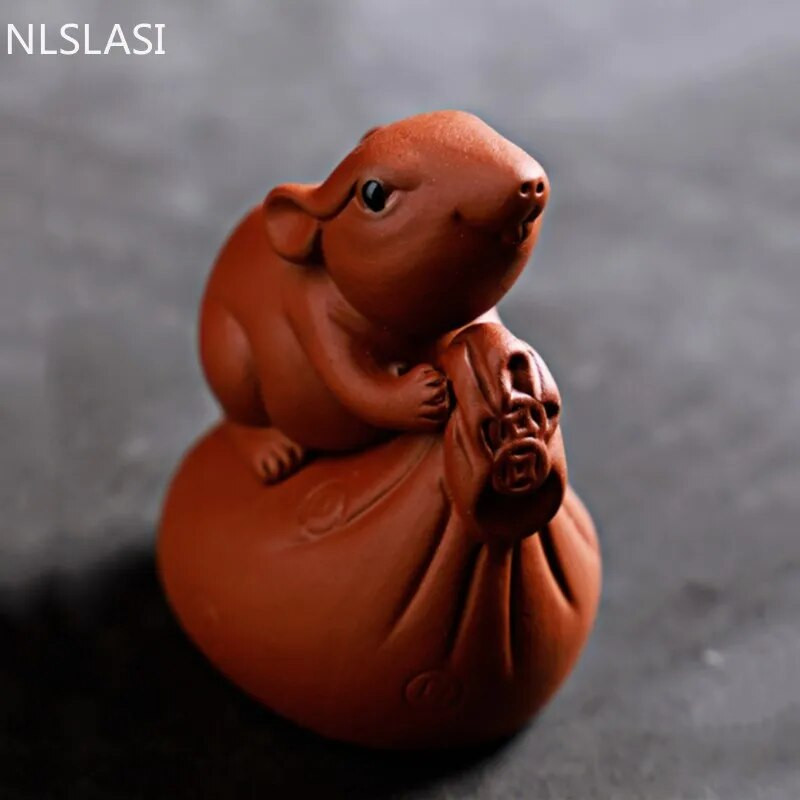 Violetinė molio arbata Naminių žiurkių Zodiako amatai Arbatinės arbatos padėklo dekoras Rankų darbo gyvūnų figūrėlės Papuošalai Kūrybinis arbatos rinkinio dekoravimas