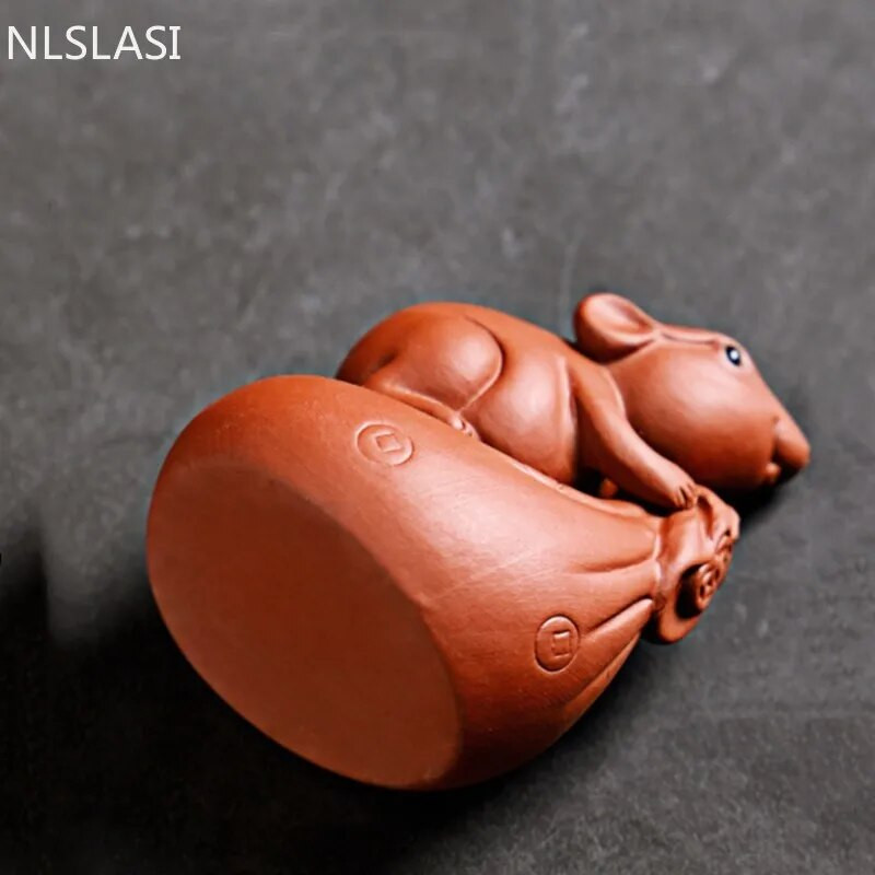 Violetinė molio arbata Naminių žiurkių Zodiako amatai Arbatinės arbatos padėklo dekoras Rankų darbo gyvūnų figūrėlės Papuošalai Kūrybinis arbatos rinkinio dekoravimas