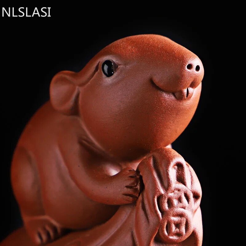 Violetinė molio arbata Naminių žiurkių Zodiako amatai Arbatinės arbatos padėklo dekoras Rankų darbo gyvūnų figūrėlės Papuošalai Kūrybinis arbatos rinkinio dekoravimas