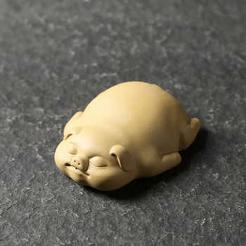 1PCS Lucky Cute Pig Statue Лилава глина Чай Домашни любимци Орнаменти Настолни ръчно изработени занаяти Китайски бутиков чай Аксесоари за декорация