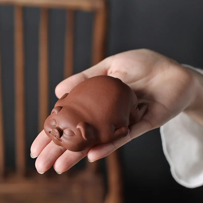 1vnt Lucky miela kiaulės statula Violetinės molio arbatos naminių gyvūnėlių papuošalai Staliniai rankų darbo amatai Kinų butiko arbatos dekoravimo priedai