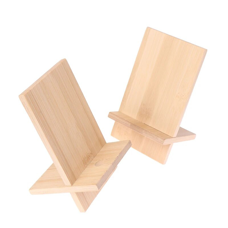 Universalus bambuko telefono laikiklio stovas Medinis mobiliojo išmaniojo telefono atramos planšetinio kompiuterio įkrovimo stovas su skylutėmis, nešiojamas