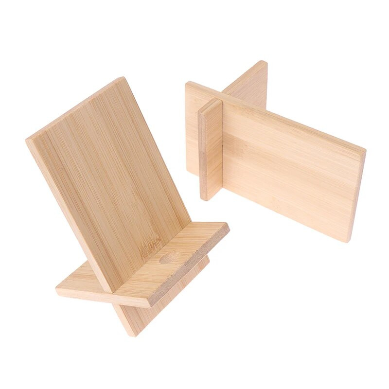 Universalus bambuko telefono laikiklio stovas Medinis mobiliojo išmaniojo telefono atramos planšetinio kompiuterio įkrovimo stovas su skylutėmis, nešiojamas