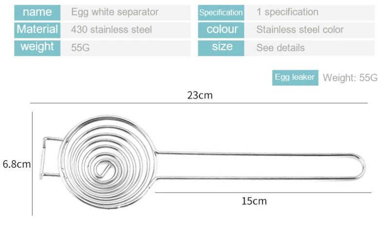Nešiojama spiralinė nerūdijančio plieno kiaušinių baltymo atskyrimo viela su ilga rankena Buitiniai kiaušinių įrankiai Virtuvės priedai Virtuvės įrankis